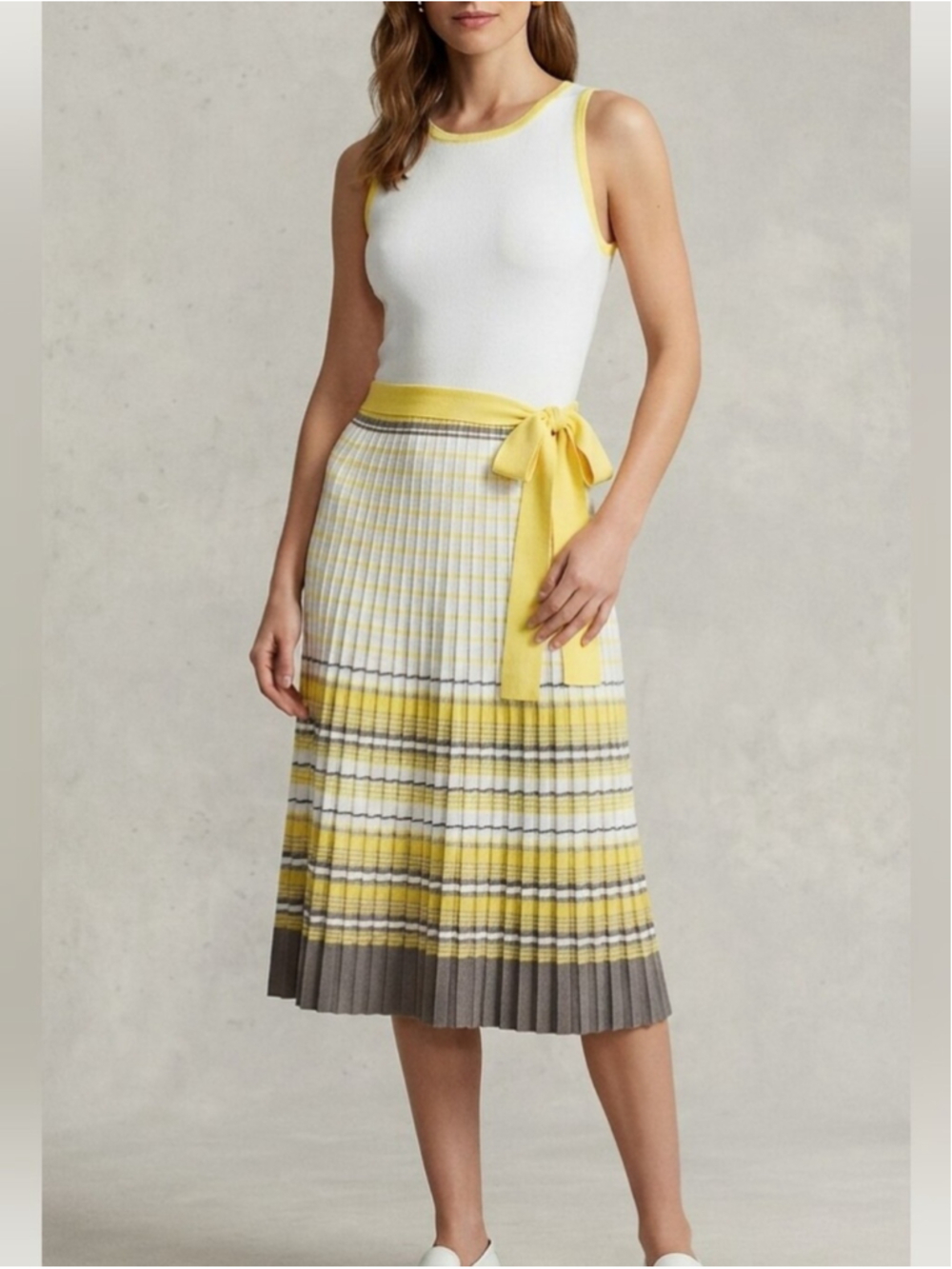 Milly Of New York Pleated Knit Dress Sleeveless Stretchy Sz M Old Money Preppy